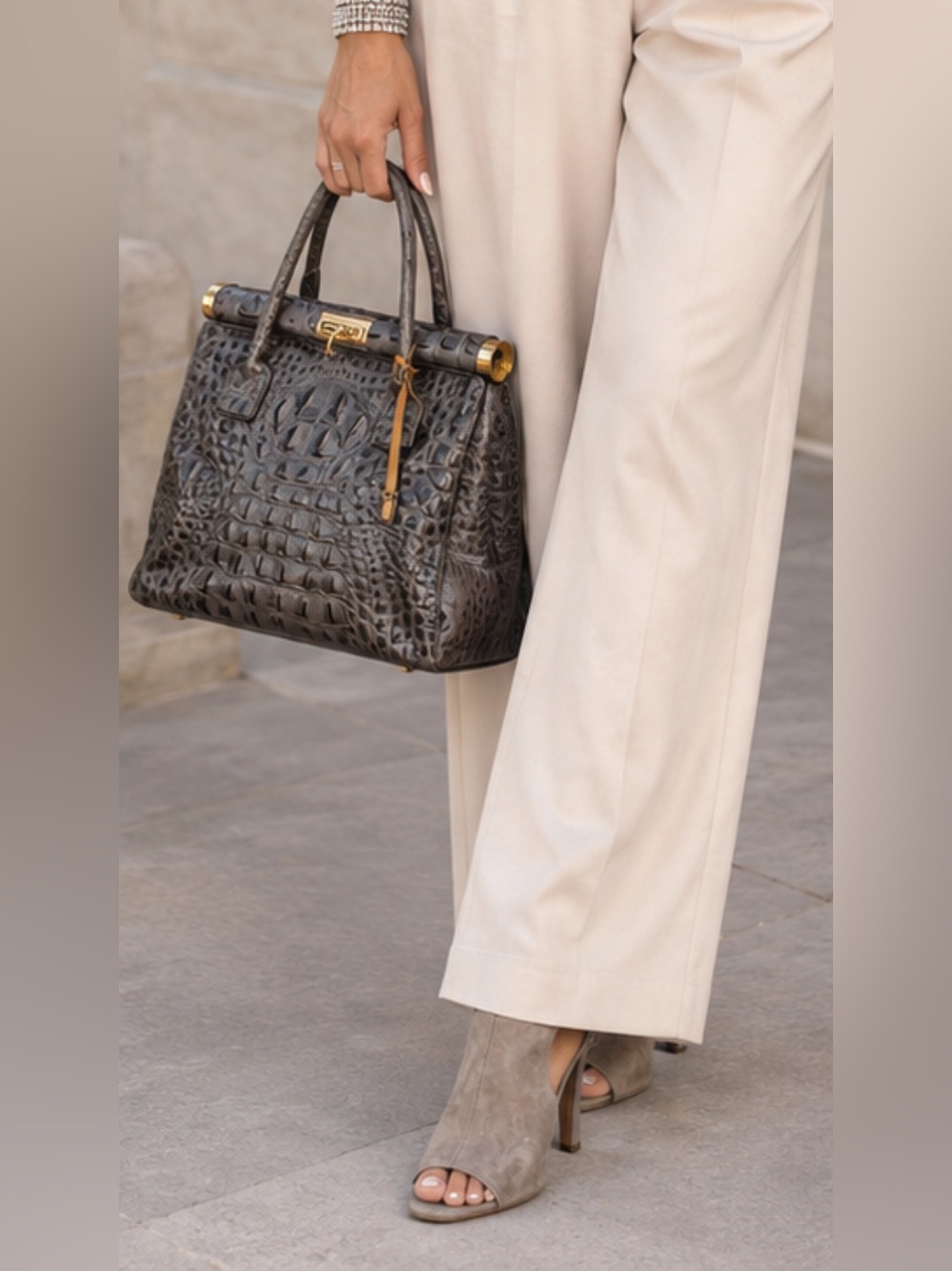 Via Spiga Taupe Suede Open-Toe Ankle Mules. The bag and jewelry available also!